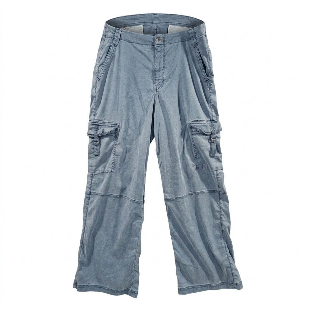 American Eagle Blue Cargo Pants Women 16 Regular Wide Leg Lyocell Utility Y2K